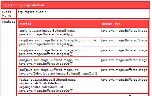 partial screenshot of the imgscalr methods cfdump